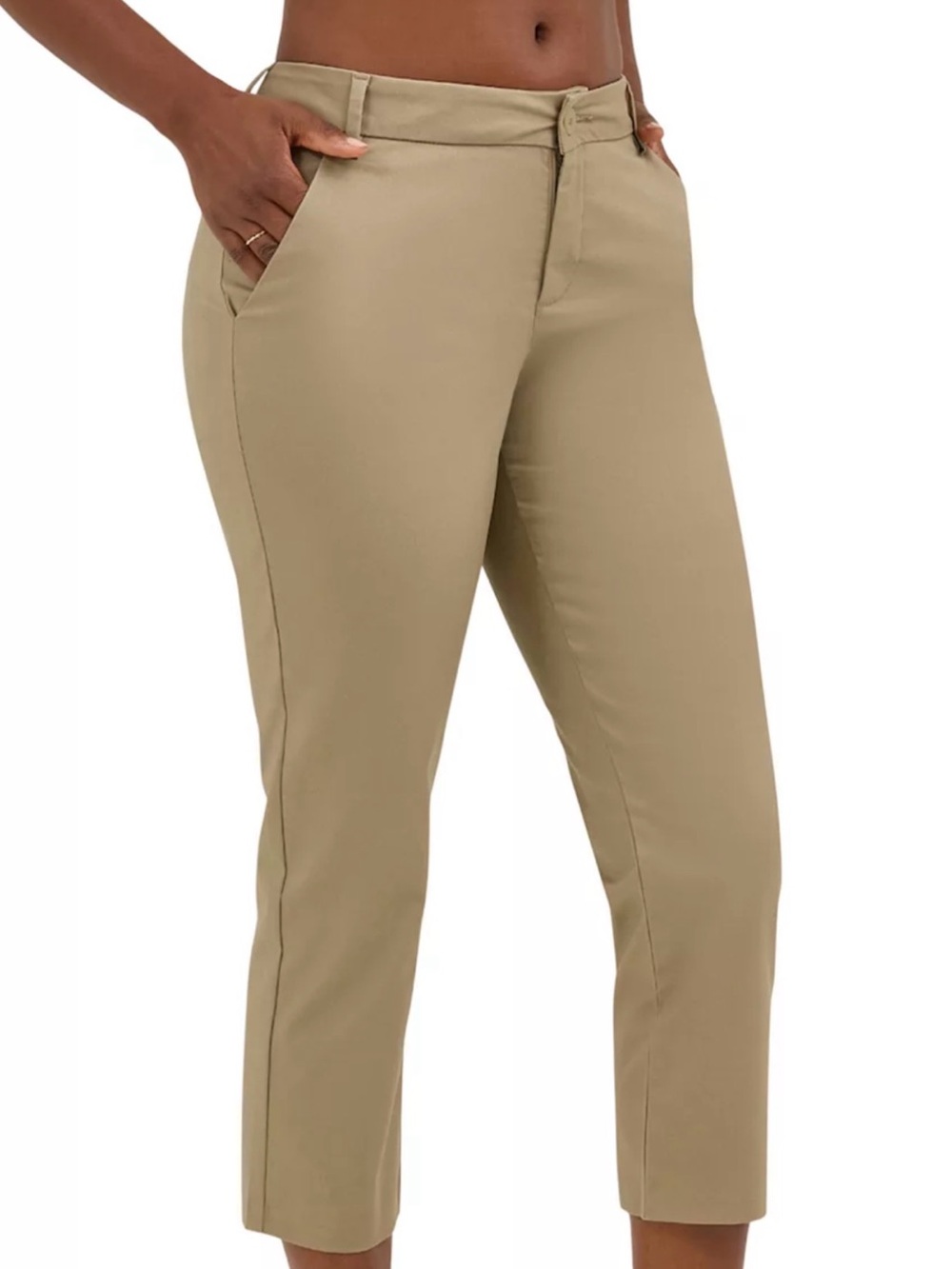 Lee Khaki Mid Rise Wrinkle Free Cropped Capris Womens 6 NWT